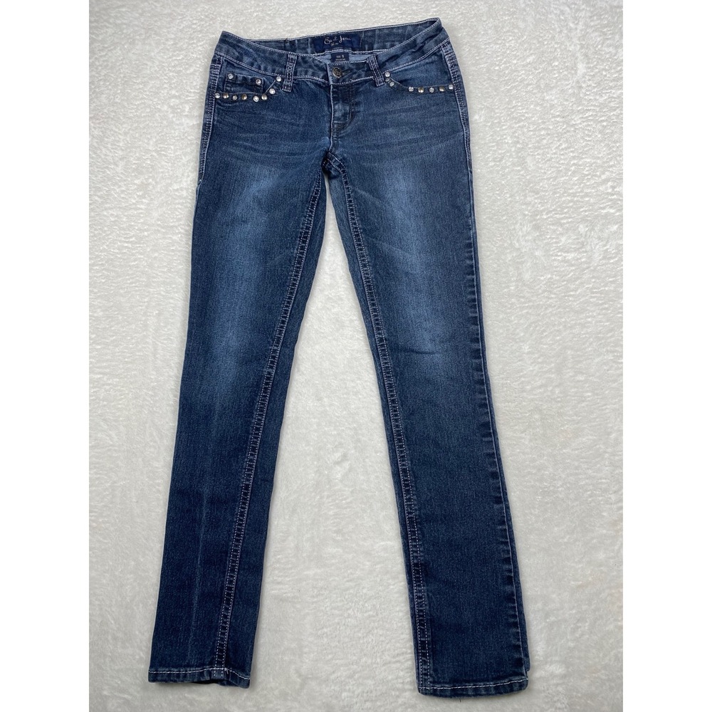 Earl Jean Blue Womens Size 5 Dark Wash‎ Embellished Rhinestone Pocket Jeans